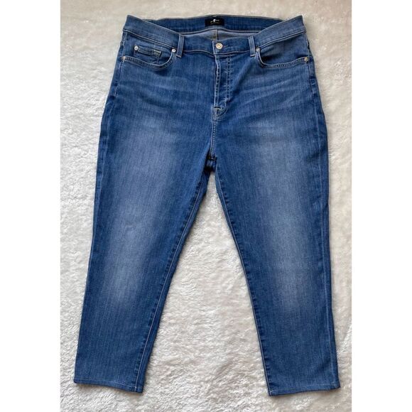 7 For All Mankind 7FAM Josefina Slim Boyfriend Mid Rise Crop in Formosa, Size 32 - Picture 12 of 16